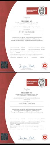 SN EN ISO 9001:2015, SN EN ISO 13485:2016